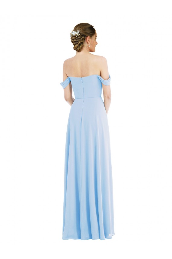 Helles Himmelblau A-Linien Off-Schulter Chiffon Lange Formale Brautjungfernkleider / Abendkleider Online