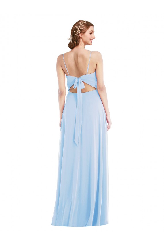 Helles Himmelblau A-Linien Spaghetti-Träger V-Ausschnitt Chiffon Lange Formale Brautjungfernkleider / Abendkleider Online