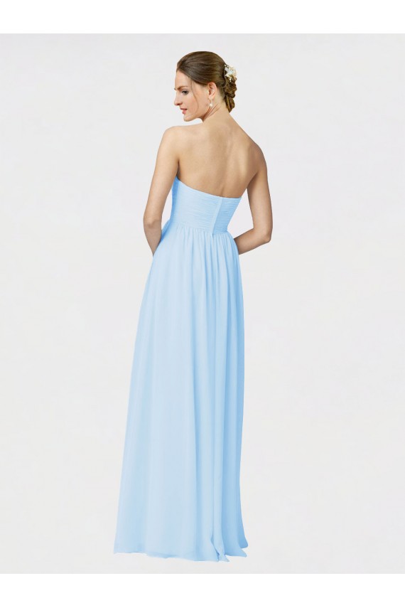 Helles Himmelblau A-Linien Trägerlos Chiffon Lange Brautjungfernkleider Online