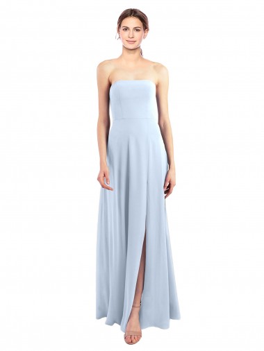 Helles Himmelblau A-Linien Trägerlos Chiffon Lange Brautjungfernkleider Online