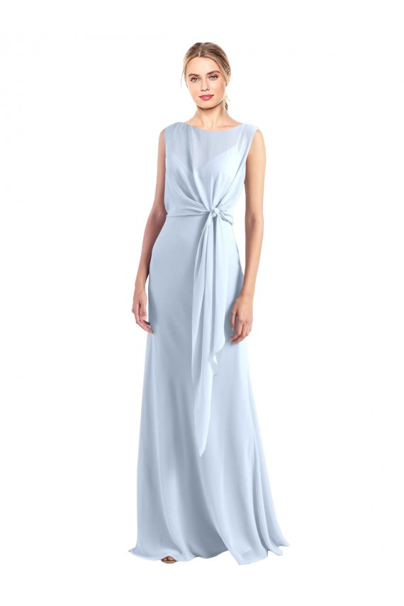 Helles Himmelblau A-Linien V-Ausschnitt Chiffon Lange Brautjungfernkleider Online