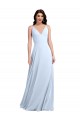 Helles Himmelblau A-Linien V-Ausschnitt Chiffon Lange Brautjungfernkleider Online