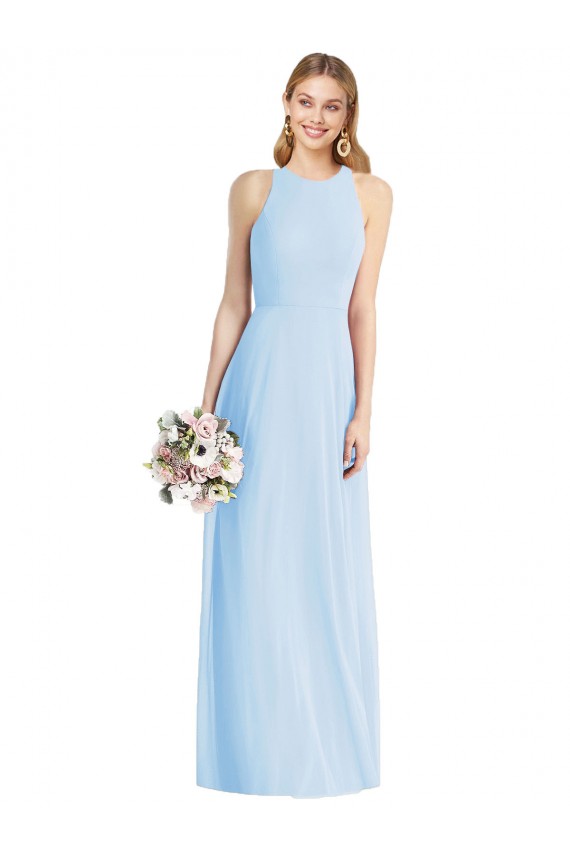 Helles Himmelblau Trompete Neckholder Chiffon Lange Brautjungfernkleider Online
