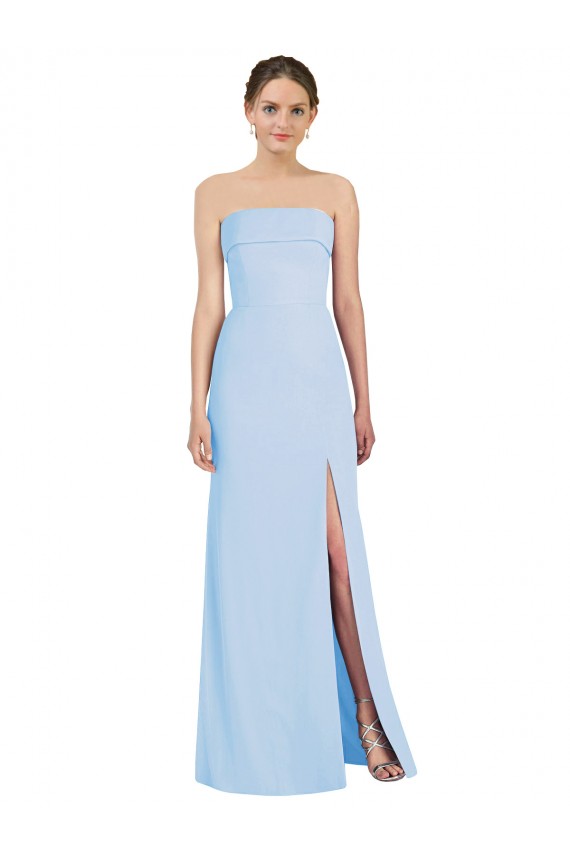Helles Himmelblau Trompete Trägerlos Chiffon Lange Formale Brautjungfernkleider / Abendkleider Online
