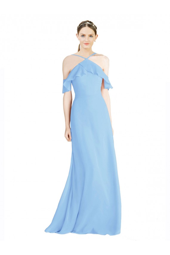 Immergrün A-Linien Neckholder Chiffon Lange Brautjungfernkleider Online