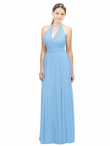 Immergrün A-Linien Neckholder Chiffon Lange Brautjungfernkleider Online