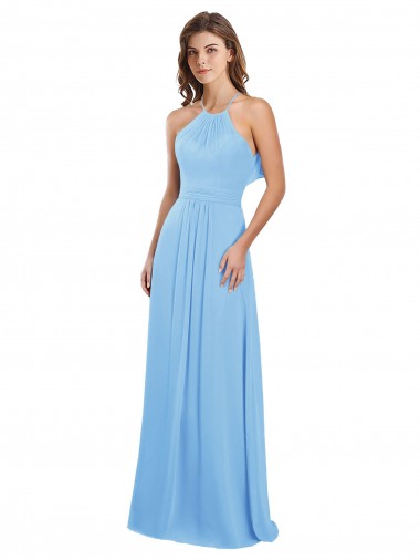 Immergrün A-Linien Neckholder Chiffon Lange Brautjungfernkleider Online