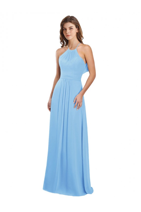 Immergrün A-Linien Neckholder Chiffon Lange Brautjungfernkleider Online