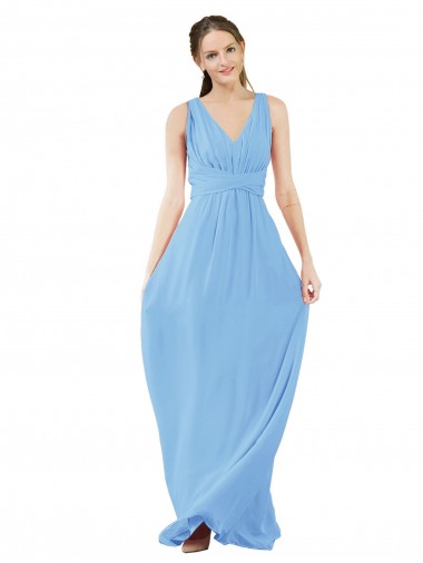 Immergrün A-Linien V-Ausschnitt Chiffon Lange Brautjungfernkleider Online