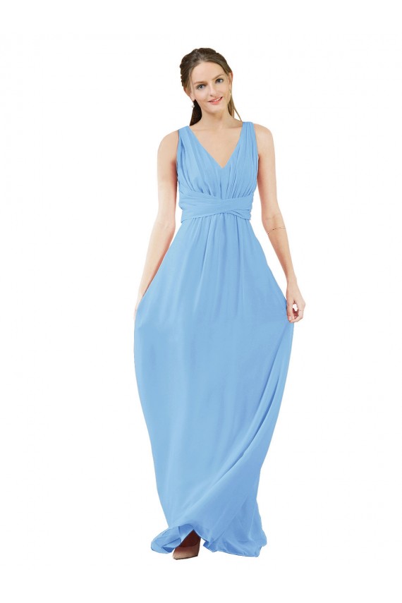 Immergrün A-Linien V-Ausschnitt Chiffon Lange Brautjungfernkleider Online