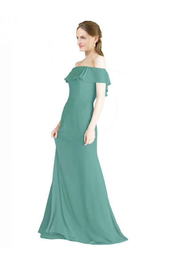 Isländisches Silber A-Linien Off-Schulter Chiffon Lange Brautjungfernkleider Online