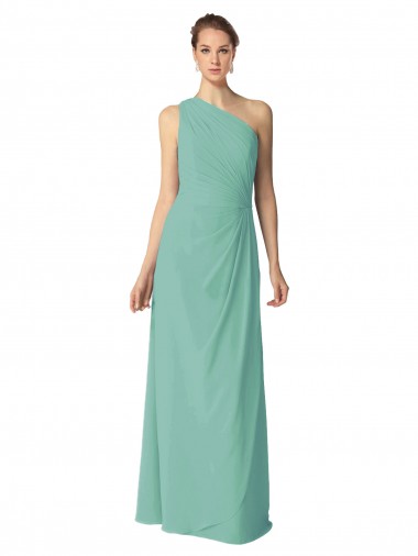 Jade A-Linien Eine-Schulter Chiffon Lange Brautjungfernkleider Online