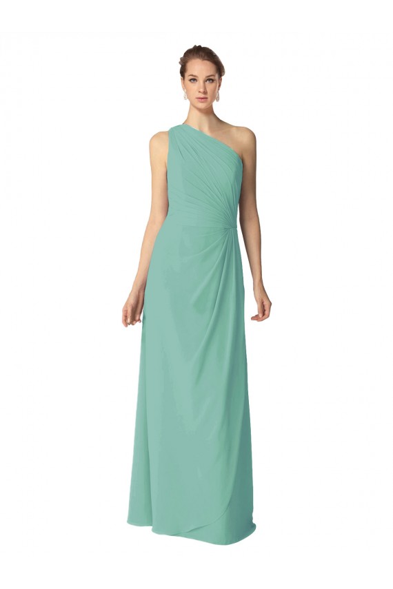 Jade A-Linien Eine-Schulter Chiffon Lange Brautjungfernkleider Online