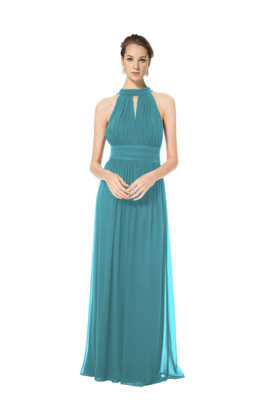 Jagdgrün A-Linien Neckholder Chiffon Lange Brautjungfernkleider Online