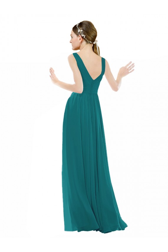 Jagdgrün A-Linien V-Ausschnitt Chiffon Lange Brautjungfernkleider Online