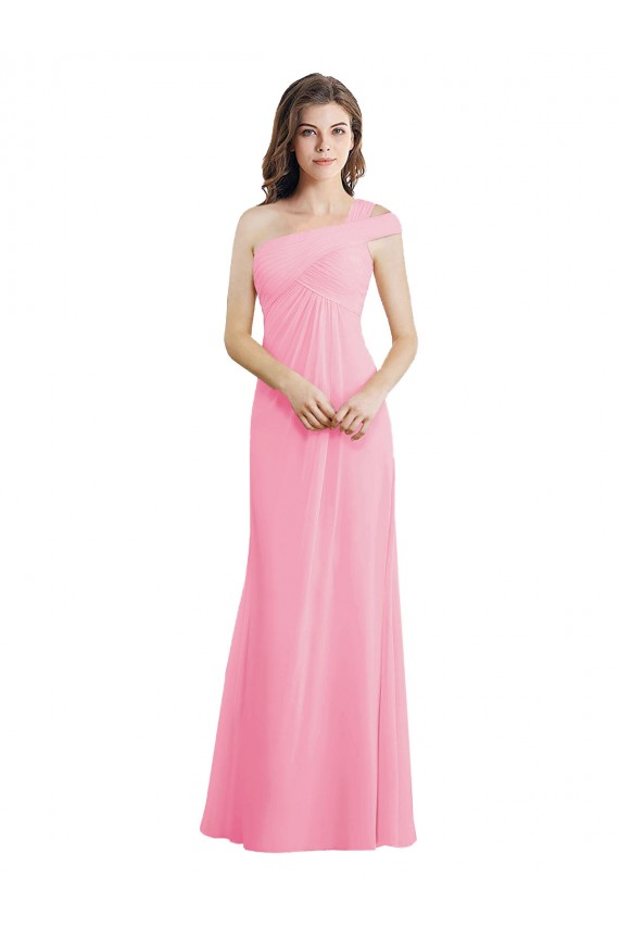Kaum Rosa A-Linien Eine-Schulter Chiffon Lange Brautjungfernkleider Online