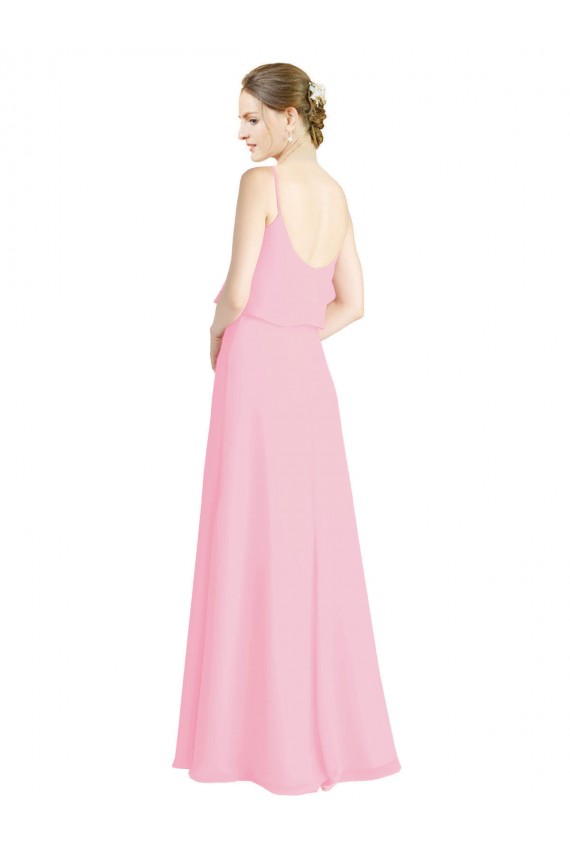 Kaum Rosa A-Linien Spaghetti-Träger Chiffon Lange Brautjungfernkleider Online