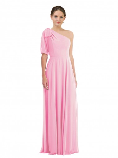 Kaum Rosa Trompete Eine-Schulter Chiffon Lange Brautjungfernkleider Online