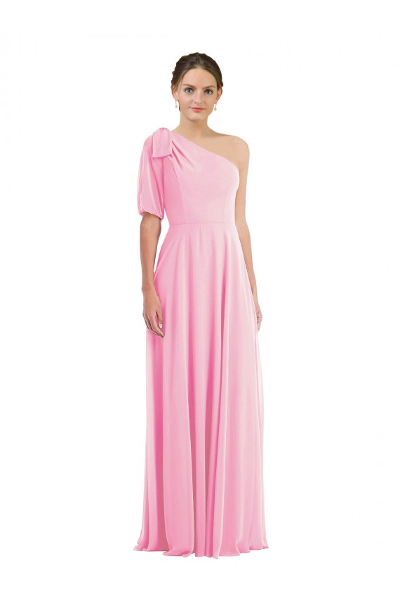 Kaum Rosa Trompete Eine-Schulter Chiffon Lange Brautjungfernkleider Online