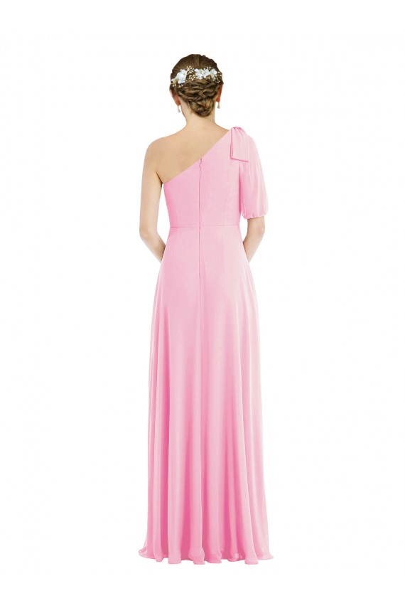 Kaum Rosa Trompete Eine-Schulter Chiffon Lange Brautjungfernkleider Online