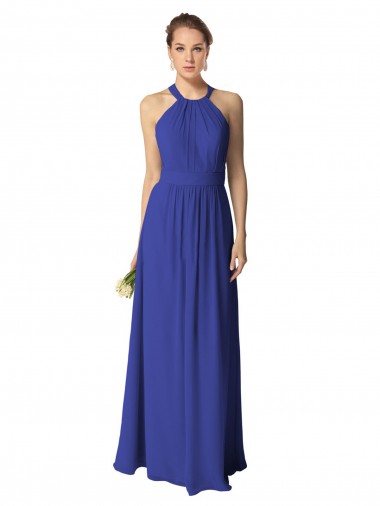 Königsblau A-Linien Neckholder Chiffon Lange Brautjungfernkleider Online