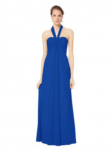 Königsblau A-Linien Neckholder Chiffon Lange Brautjungfernkleider Online