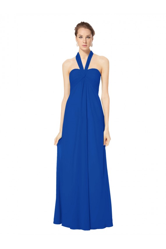 Königsblau A-Linien Neckholder Chiffon Lange Brautjungfernkleider Online