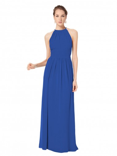 Königsblau A-Linien Neckholder Chiffon Lange Brautjungfernkleider Online