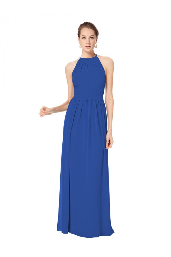 Königsblau A-Linien Neckholder Chiffon Lange Brautjungfernkleider Online