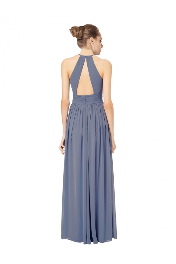 Königsblau A-Linien Neckholder Chiffon Lange Brautjungfernkleider Online