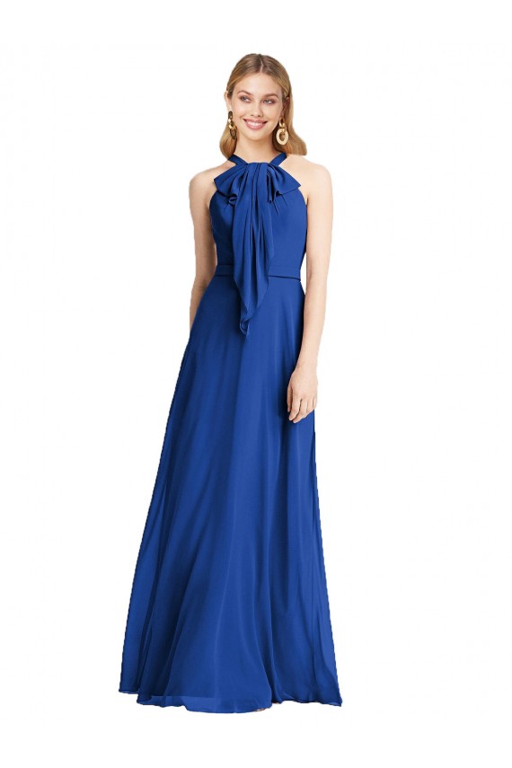 Königsblau A-Linien Neckholder Chiffon Lange Brautjungfernkleider Online