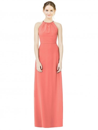 Koralle A-Linien Neckholder Chiffon Lange Brautjungfernkleider Online