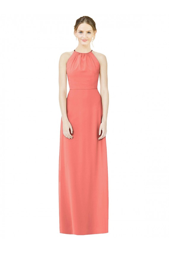 Koralle A-Linien Neckholder Chiffon Lange Brautjungfernkleider Online