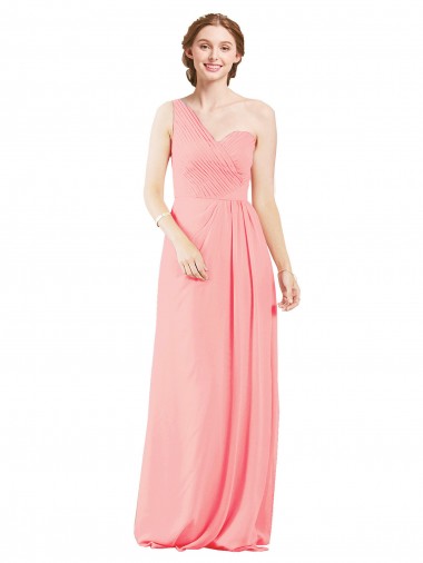 Lachs A-Linien Eine-Schulter Chiffon Lange Brautjungfernkleider Online