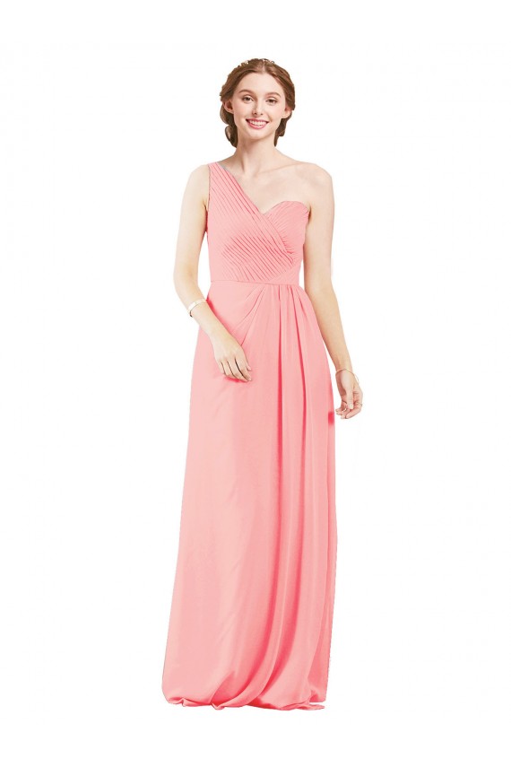 Lachs A-Linien Eine-Schulter Chiffon Lange Brautjungfernkleider Online