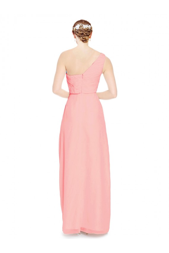 Lachs A-Linien Eine-Schulter Chiffon Lange Brautjungfernkleider Online