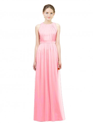 Lachs A-Linien Neckholder Chiffon Lange Brautjungfernkleider Online