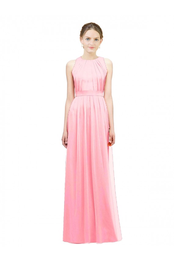Lachs A-Linien Neckholder Chiffon Lange Brautjungfernkleider Online