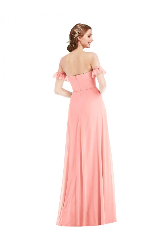Lachs A-Linien Off-Schulter Chiffon Lange Brautjungfernkleider Online