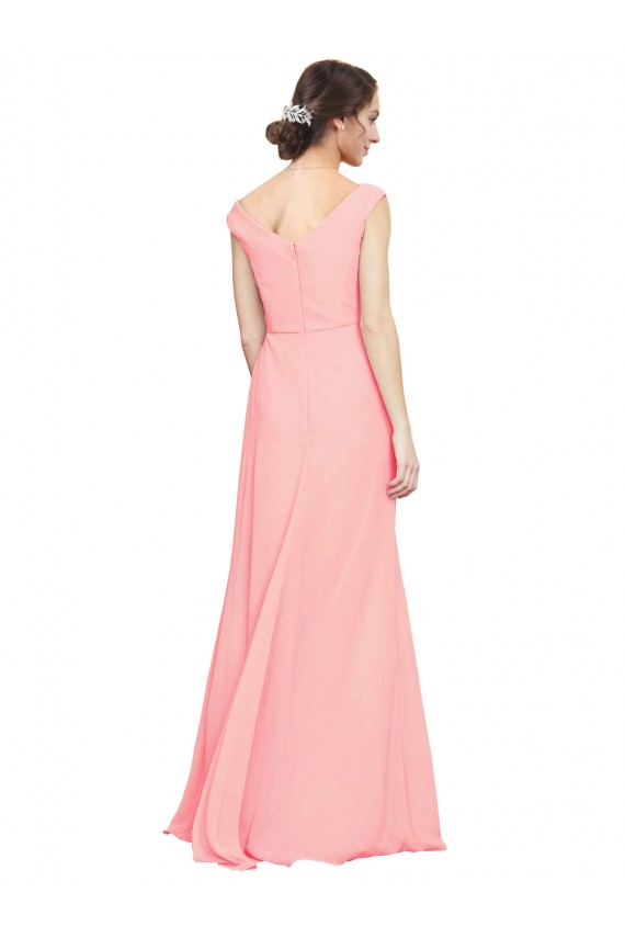 Lachs A-Linien V-Ausschnitt Chiffon Lange Brautjungfernkleider Online