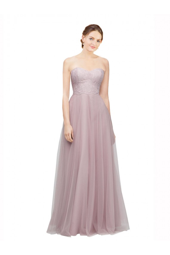 Light Lilac A-Linien Tüll Spitze Lange Brautjungfernkleider Online