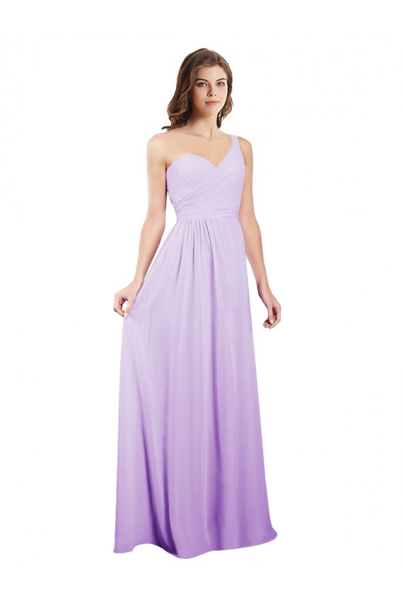 Lila A-Linien Eine-Schulter Chiffon Lange Brautjungfernkleider Online