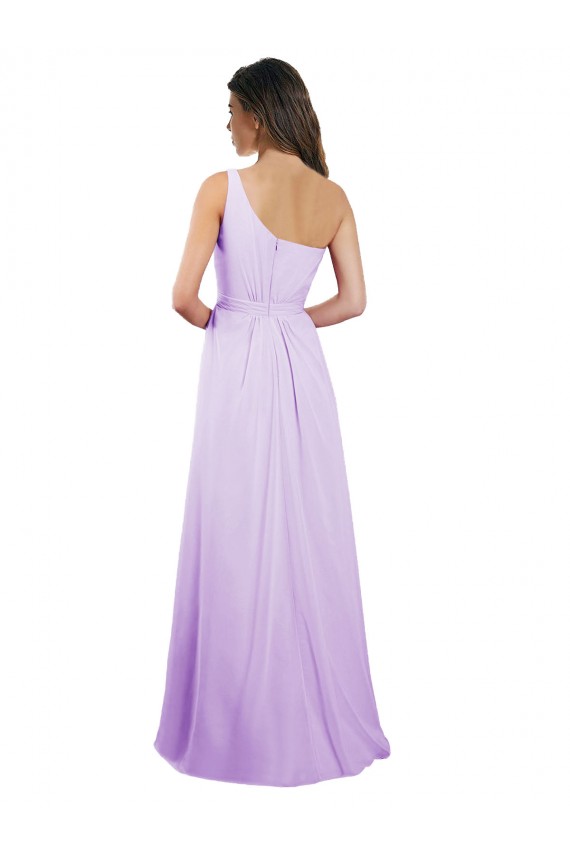 Lila A-Linien Eine-Schulter Chiffon Lange Brautjungfernkleider Online