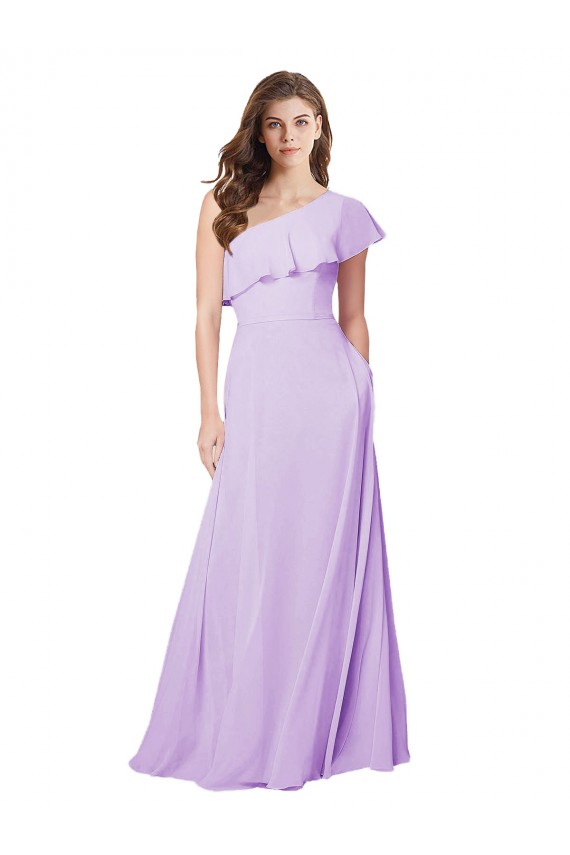 Lila A-Linien Eine-Schulter Chiffon Lange Brautjungfernkleider Online