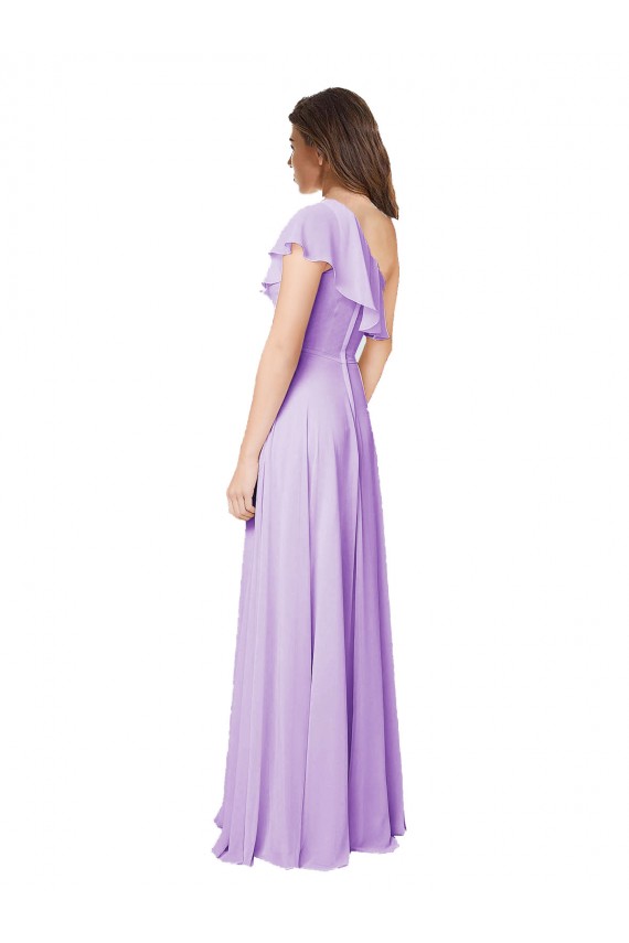 Lila A-Linien Eine-Schulter Chiffon Lange Brautjungfernkleider Online