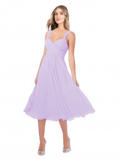 Lila A-Linien Midi Chiffon Kurze Brautjungfernkleider / Cocktailkleider / Heimkehr Kleider Online