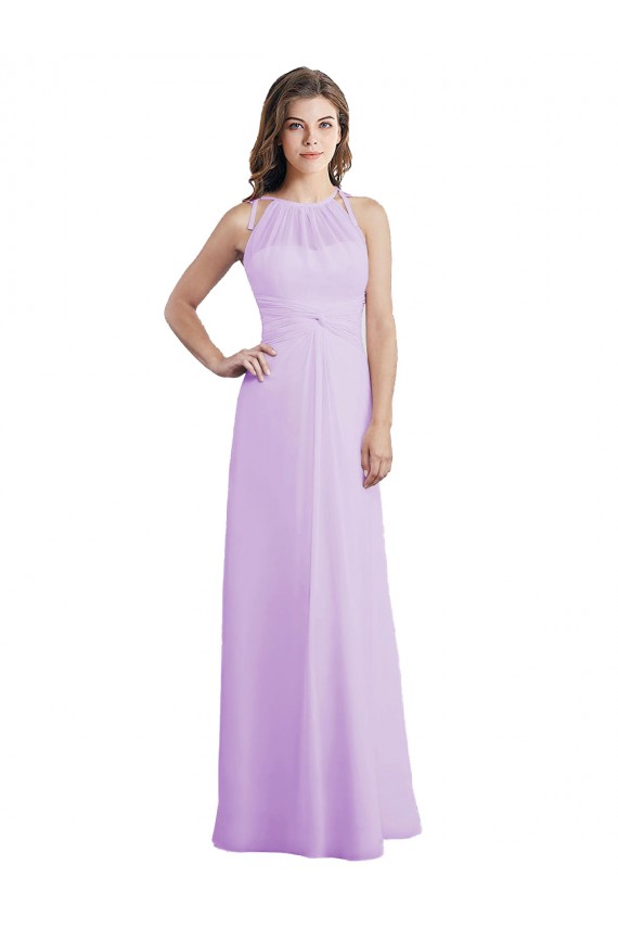 Lila A-Linien Neckholder Chiffon Lange Brautjungfernkleider Online
