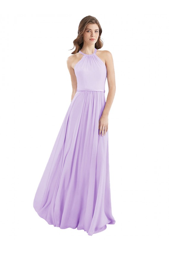 Lila A-Linien Neckholder Chiffon Lange Brautjungfernkleider Online