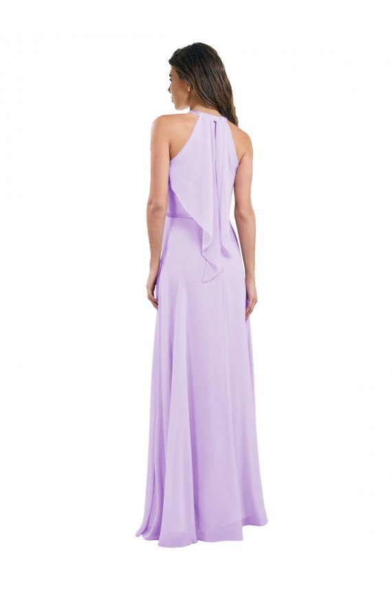 Lila A-Linien Neckholder Chiffon Lange Brautjungfernkleider Online