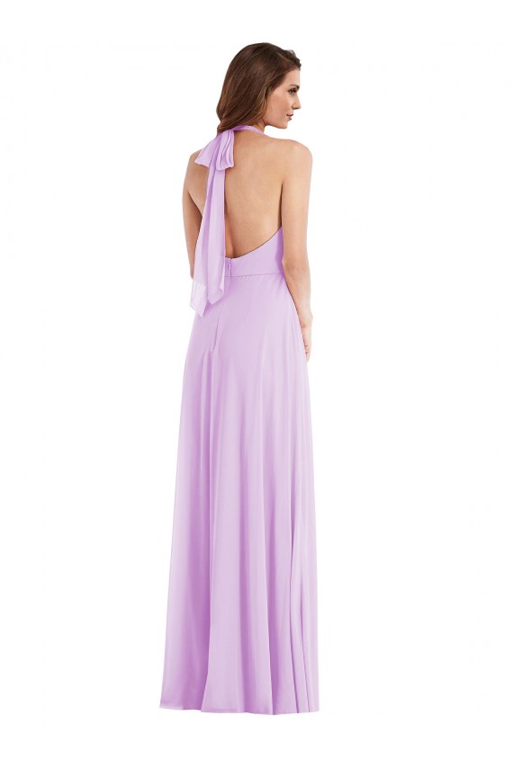 Lila A-Linien Neckholder Chiffon Lange Brautjungfernkleider Online